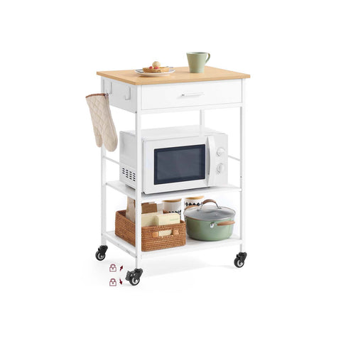 Rootz Kitchen Trolley - Utility Cart - Storage Organizer - Ample Storage Space - 47cm x 60cm x 90cm - Brown_White