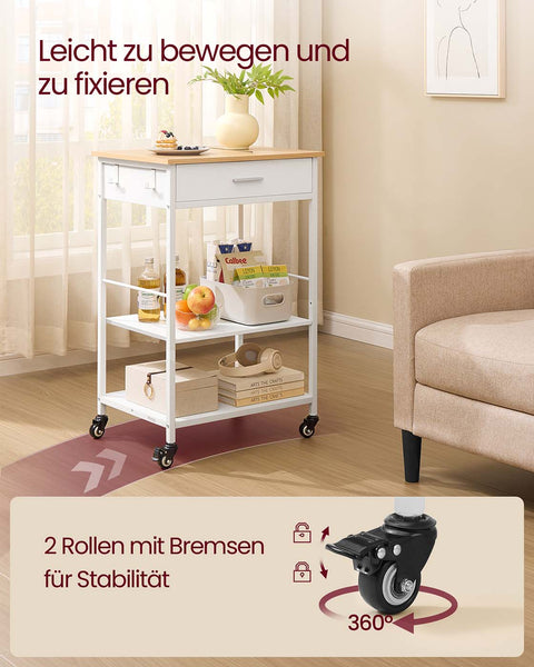 Rootz Kitchen Trolley - Utility Cart - Storage Organizer - Ample Storage Space - 47cm x 60cm x 90cm - Brown_White