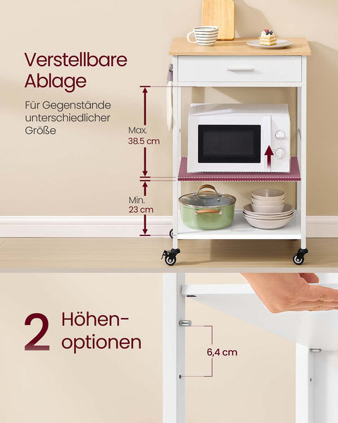 Rootz Kitchen Trolley - Utility Cart - Storage Organizer - Ample Storage Space - 47cm x 60cm x 90cm - Brown_White