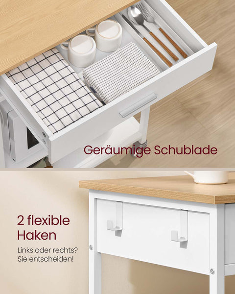 Rootz Kitchen Trolley - Utility Cart - Storage Organizer - Ample Storage Space - 47cm x 60cm x 90cm - Brown_White