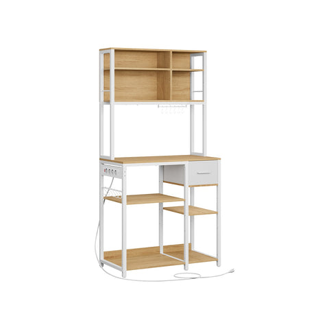 Rootz Kitchen Shelf - Storage Rack - Organizer - Space Saver - Wooden Chipboard & Steel - 40 x 80 x 180.4 cm - Gold Oak & White Finish