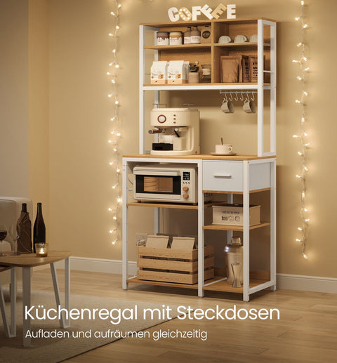 Rootz Kitchen Shelf - Storage Rack - Organizer - Space Saver - Wooden Chipboard & Steel - 40 x 80 x 180.4 cm - Gold Oak & White Finish