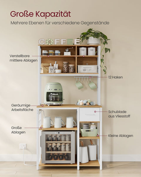 Rootz Kitchen Shelf - Storage Rack - Organizer - Space Saver - Wooden Chipboard & Steel - 40 x 80 x 180.4 cm - Gold Oak & White Finish