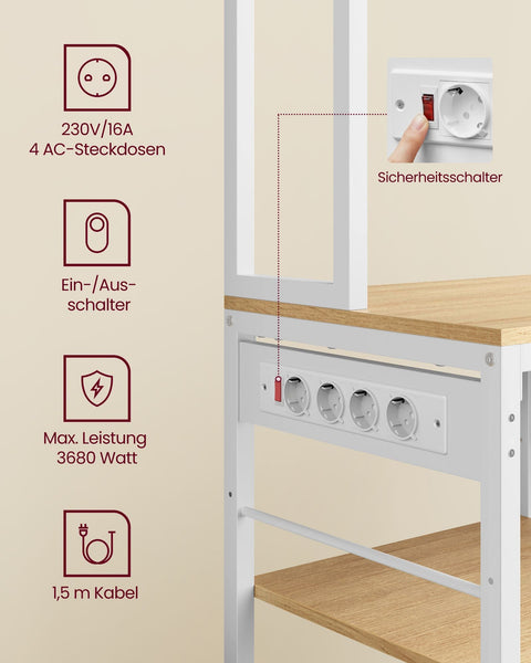 Rootz Kitchen Shelf - Storage Rack - Organizer - Space Saver - Wooden Chipboard & Steel - 40 x 80 x 180.4 cm - Gold Oak & White Finish