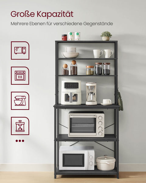 Rootz Industrial Design Kitchen Shelf - Oak White - Chipboard Steel - Storage Shelves - Hooks - 40cm x 80cm x 167cm - Assembly Required