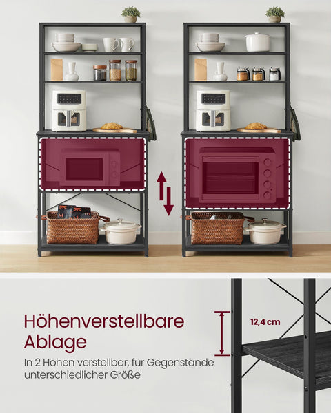 Rootz Industrial Kitchen Shelf - Storage Rack - Organizer with Hooks - Space-Saving - 40cm x 80cm x 167cm