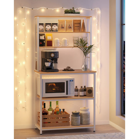 Rootz Kitchen Shelf with 6 Shelves and 6 Hooks - Pantry Rack - Storage Organizer - Chipboard & Steel - 40cm x 80cm x 167cm