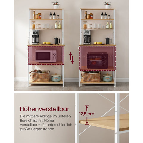 Rootz Kitchen Shelf with 6 Shelves and 6 Hooks - Pantry Rack - Storage Organizer - Chipboard & Steel - 40cm x 80cm x 167cm