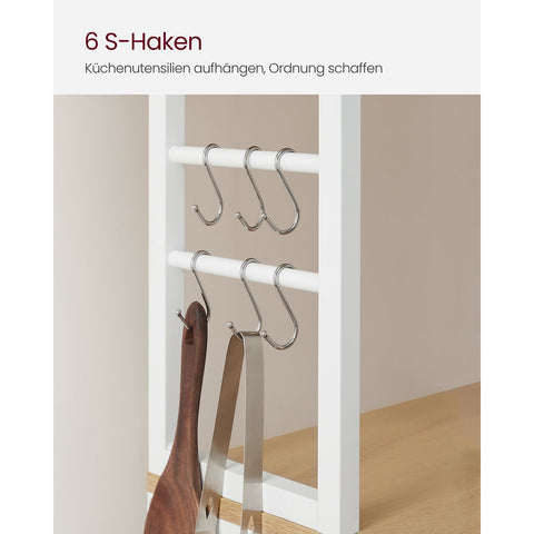 Rootz Kitchen Shelf - Storage Rack - Organizer with Hooks - Space Saving - Chipboard & Steel - 40x80x167cm