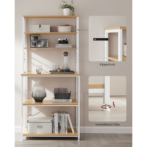 Rootz Kitchen Shelf with 6 Shelves and 6 Hooks - Pantry Rack - Storage Organizer - Chipboard & Steel - 40cm x 80cm x 167cm