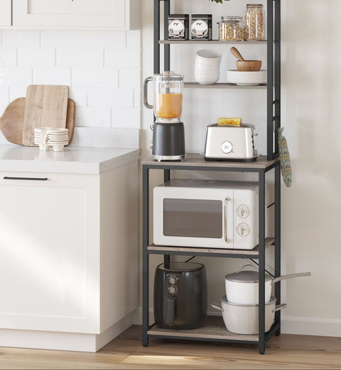 Rootz Standing Shelf Kitchen - Industrial Organizer - Grey-Black Storage - Sturdy Chipboard & Steel - 40 x 60 x 167 cm