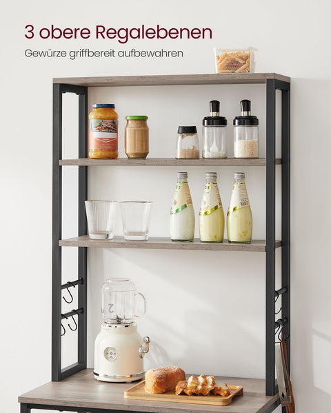 Rootz Standing Shelf Kitchen - Industrial Organizer - Grey-Black Storage - Sturdy Chipboard & Steel - 40 x 60 x 167 cm