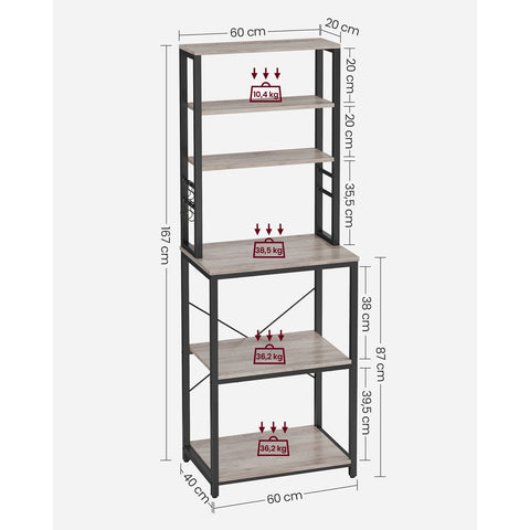 Rootz Greige Black Cake Rack - Baking Stand - Storage Organizer - Chipboard Steel - 40cm x 60cm x 167cm - Heavy Duty - Easy Assembly - Versatile Storage
