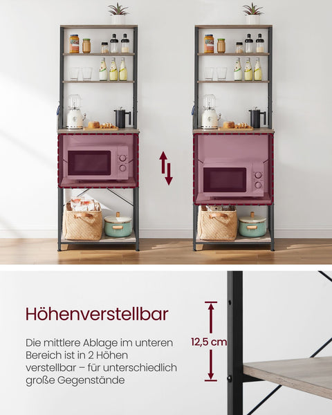 Rootz Standing Shelf Kitchen - Industrial Organizer - Grey-Black Storage - Sturdy Chipboard & Steel - 40 x 60 x 167 cm