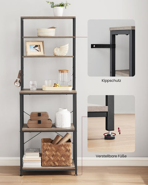 Rootz Standing Shelf Kitchen - Industrial Organizer - Grey-Black Storage - Sturdy Chipboard & Steel - 40 x 60 x 167 cm