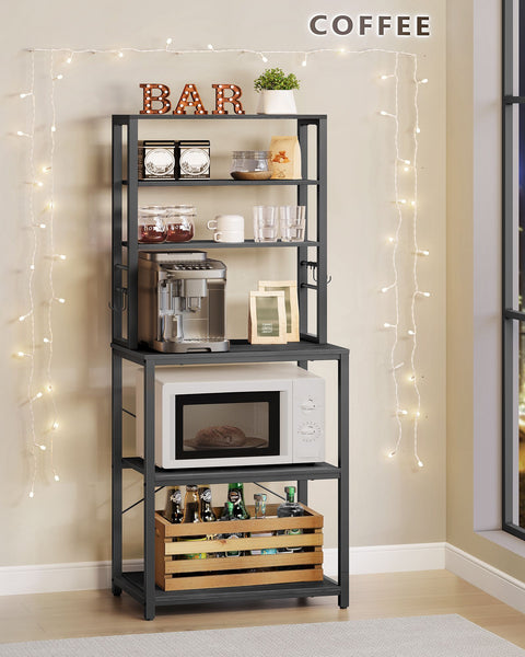 Rootz Kitchen Shelf Unit - Storage Rack - Organizing Stand - 6 Shelves & Hooks -  - Black - 40 x 60 x 167 cm