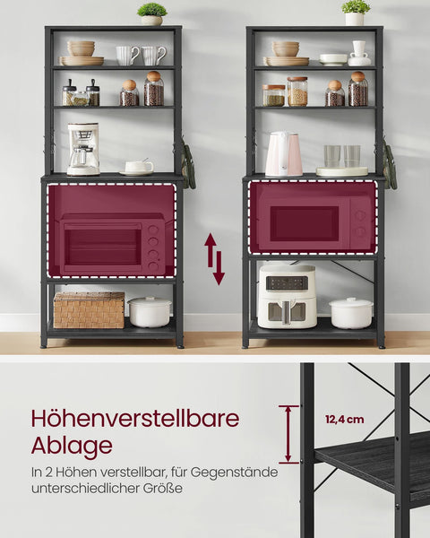 Rootz Kitchen Shelf Unit - Storage Rack - Organizing Stand - 6 Shelves & Hooks -  - Black - 40 x 60 x 167 cm