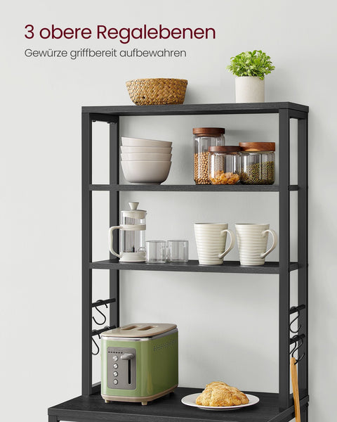 Rootz Kitchen Shelf Unit - Storage Rack - Organizing Stand - 6 Shelves & Hooks -  - Black - 40 x 60 x 167 cm