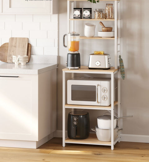 Rootz Kitchen Standing Shelf - Oak White Storage Rack - Steel Frame - Chipboard - 40cm x 60cm x 167cm - 16.1kg Weight - Adjustable Shelves