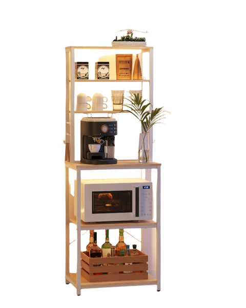 Rootz Kitchen Standing Shelf - Oak White Storage Rack - Steel Frame - Chipboard - 40cm x 60cm x 167cm - 16.1kg Weight - Adjustable Shelves