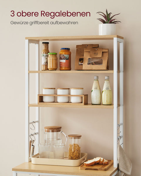 Rootz Kitchen Standing Shelf - Oak White Storage Rack - Steel Frame - Chipboard - 40cm x 60cm x 167cm - 16.1kg Weight - Adjustable Shelves
