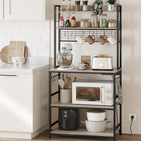 Rootz Greige Black Cake Rack - Storage Shelf - Chipboard Steel - Heavy Duty - Easy Assembly - 40cm x 80cm x 170cm