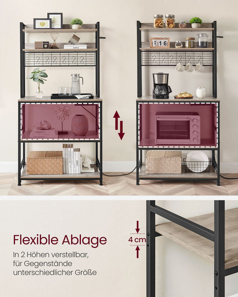 Rootz Greige Black Cake Rack - Storage Shelf - Chipboard Steel - Heavy Duty - Easy Assembly - 40cm x 80cm x 170cm