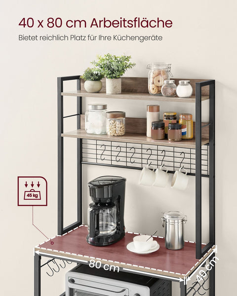 Rootz Kitchen Shelf with Sockets - Storage Rack - Organizer - Efficient Space Use - 40cm x 80cm x 170cm - Brown Black