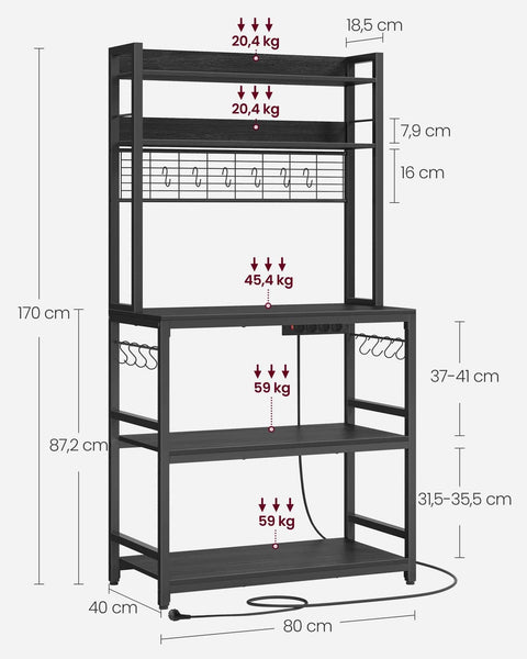 Rootz Anthracite Gray-Ink Black Cake Rack - Storage Shelf - Heavy Duty Organizer - Chipboard and Steel Construction - 40cm x 80cm x 170cm
