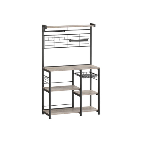 Rootz Greige Black Kitchen Storage Rack - Chipboard Steel Organizer - Pantry Shelf - Heavy Duty - 42cm x 90cm x 167.3cm