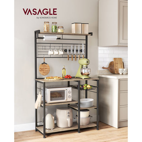 Rootz Greige Black Kitchen Storage Rack - Chipboard Steel Organizer - Pantry Shelf - Heavy Duty - 42cm x 90cm x 167.3cm