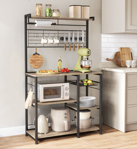 Rootz Kitchen Shelf - Storage Rack - Organizer Stand - 12 Hooks - Space-saving Design - 42 x 90 x 167.3cm