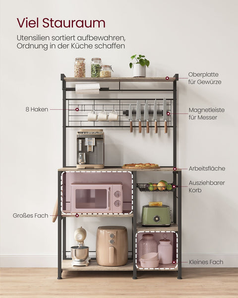Rootz Greige Black Kitchen Storage Rack - Chipboard Steel Organizer - Pantry Shelf - Heavy Duty - 42cm x 90cm x 167.3cm