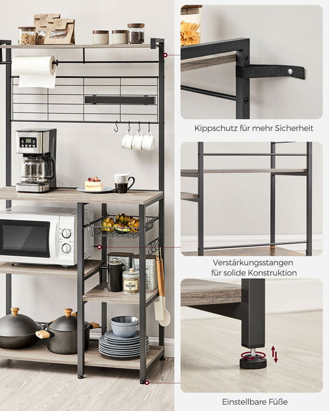 Rootz Kitchen Shelf - Storage Rack - Organizer Stand - 12 Hooks - Space-saving Design - 42 x 90 x 167.3cm