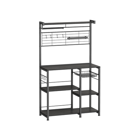 Rootz Ebony-Black Kitchen Baker's Rack - Storage Rack - Organizer - Chipboard and Steel - 42cm x 90cm x 167.3cm - Heavy Duty - Multi-functional - Space-saving