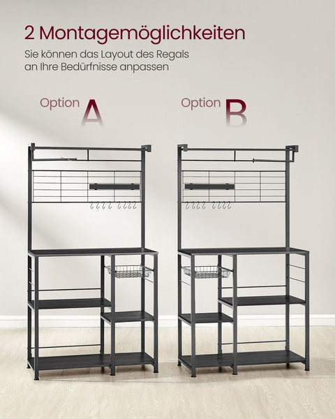 Rootz Ebony-Black Kitchen Baker's Rack - Storage Rack - Organizer - Chipboard and Steel - 42cm x 90cm x 167.3cm - Heavy Duty - Multi-functional - Space-saving