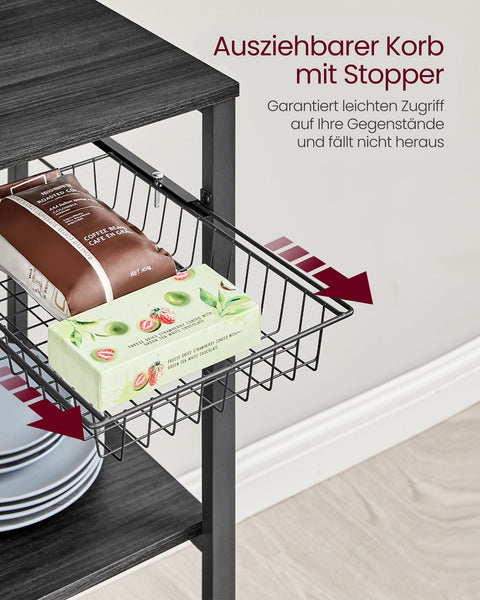 Rootz Ebony-Black Kitchen Baker's Rack - Storage Rack - Organizer - Chipboard and Steel - 42cm x 90cm x 167.3cm - Heavy Duty - Multi-functional - Space-saving