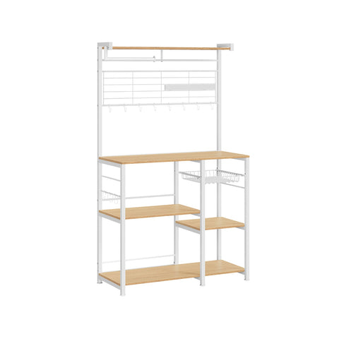 Rootz Standing Shelf with 12 Hooks - Kitchen Roll Holder - Brown- White - Space Saver - 42x90x167.3cm