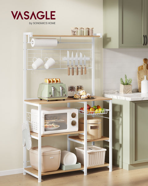 Rootz Golden Oak White Kitchen Storage Rack - Pantry Organizer - Cupboard Shelf - Chipboard and Steel Construction - 42cm x 90cm x 167.3cm - Heavy Duty - Easy Assembly - Space Saving