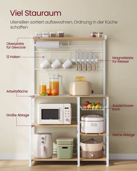 Rootz Golden Oak White Kitchen Storage Rack - Pantry Organizer - Cupboard Shelf - Chipboard and Steel Construction - 42cm x 90cm x 167.3cm - Heavy Duty - Easy Assembly - Space Saving