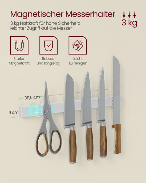 Rootz Standing Shelf with 12 Hooks - Kitchen Roll Holder - Brown- White - Space Saver - 42x90x167.3cm