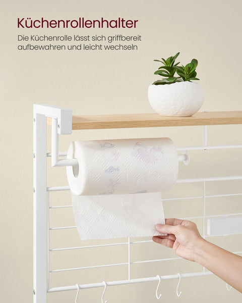 Rootz Golden Oak White Kitchen Storage Rack - Pantry Organizer - Cupboard Shelf - Chipboard and Steel Construction - 42cm x 90cm x 167.3cm - Heavy Duty - Easy Assembly - Space Saving