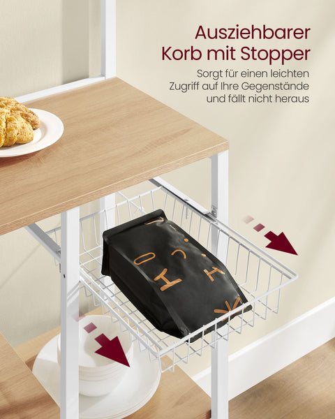 Rootz Standing Shelf with 12 Hooks - Kitchen Roll Holder - Brown- White - Space Saver - 42x90x167.3cm
