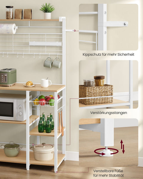 Rootz Golden Oak White Kitchen Storage Rack - Pantry Organizer - Cupboard Shelf - Chipboard and Steel Construction - 42cm x 90cm x 167.3cm - Heavy Duty - Easy Assembly - Space Saving