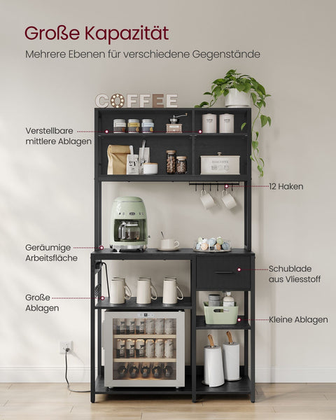 Rootz Kitchen Shelf with Sockets - Storage Unit - Multi-Functional Rack - High Capacity - 40cm x 100cm x 180.4cm