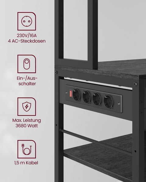 Rootz Kitchen Shelf with Sockets - Storage Unit - Multi-Functional Rack - High Capacity - 40cm x 100cm x 180.4cm