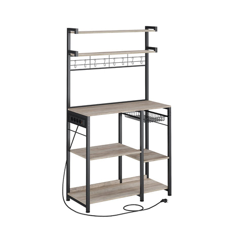 Rootz Standing Shelf with Sockets and Basket - Greige Mottled - Ink Black - Chipboard - Steel - 40cm x 90cm x 165.5cm - 19.2kg. Ideal for Organization