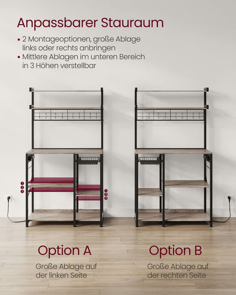 Rootz Standing Shelf with Sockets and Basket - Greige Mottled - Ink Black - Chipboard - Steel - 40cm x 90cm x 165.5cm - 19.2kg. Ideal for Organization