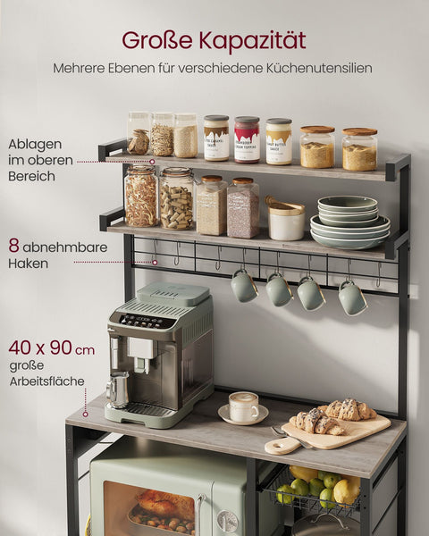 Rootz Standing Shelf with Sockets and Basket - Greige Mottled - Ink Black - Chipboard - Steel - 40cm x 90cm x 165.5cm - 19.2kg. Ideal for Organization