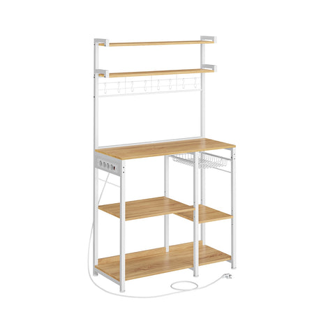 Rootz Standing Shelf Unit - Bookcase - Storage Rack - Sockets & Basket - Brown &  White - 40 x 90 x 165.5 cm